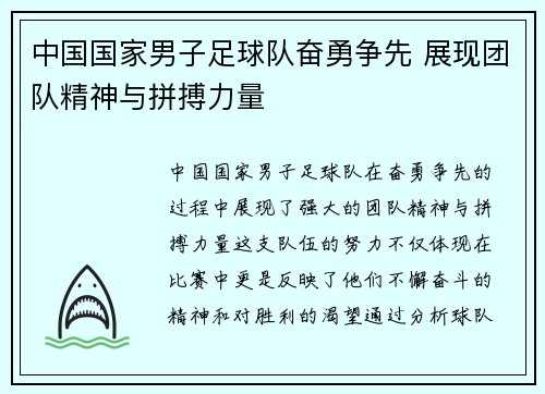 中国国家男子足球队奋勇争先 展现团队精神与拼搏力量